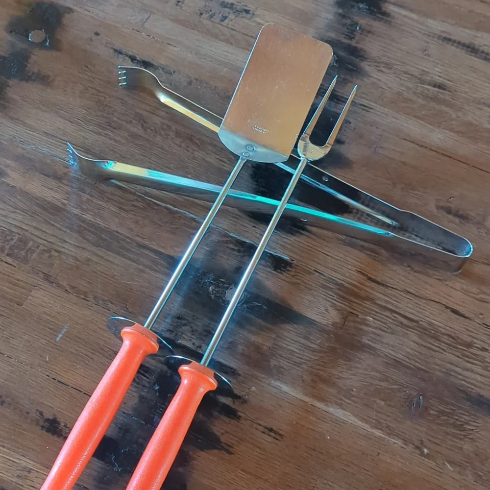 EUC Vintage Androck Chrome Plate BBQ Utensils - Three Piece Set.